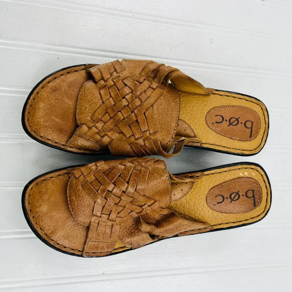 B.o.c Womens Woven Leather Slide Wedge‎ Sandals Size 8 Black & Brown y2k